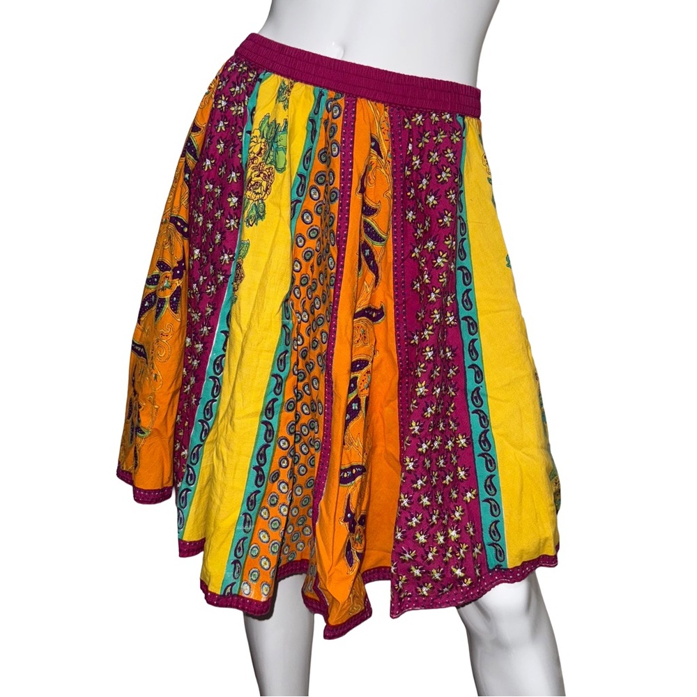 Colorful Patchwork Eclectic Boho Cotton Skirt OSFA Artsy Dopamine Festival Indie